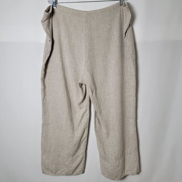 Match Point USA Beige Linen Lagenlook Boho Drawstring Cropped Pants XL Pockets - Picture 5 of 11